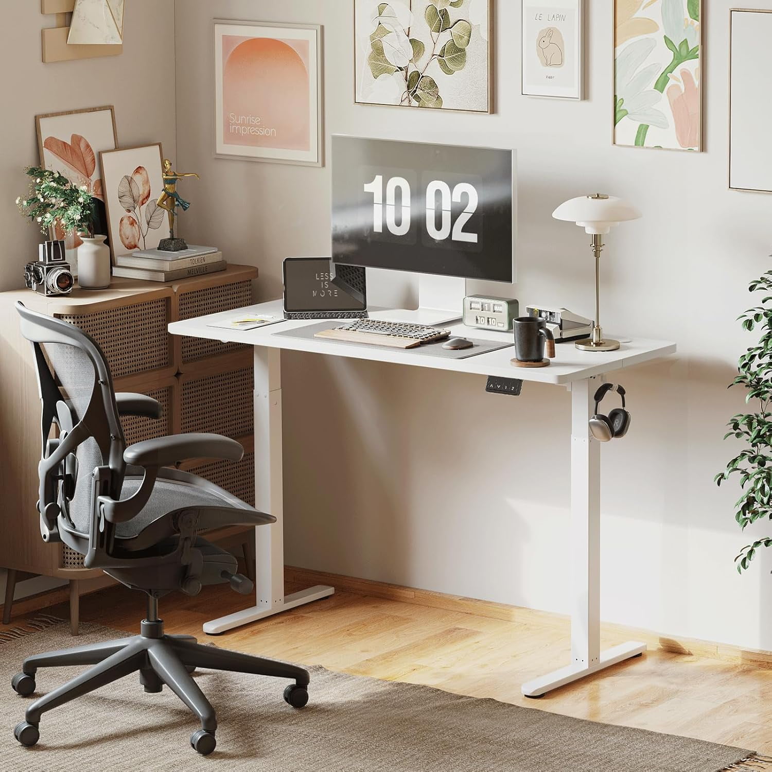CUIBIKER 48'' Standing Desk, Electric Stand up Height Adjustable Home Office Table, Sit Stand Desk with Splice Board, White