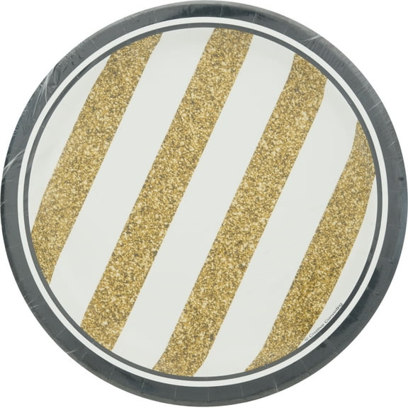 Black and Gold Round Paper Dessert Plates 8 Count for 8 Guests