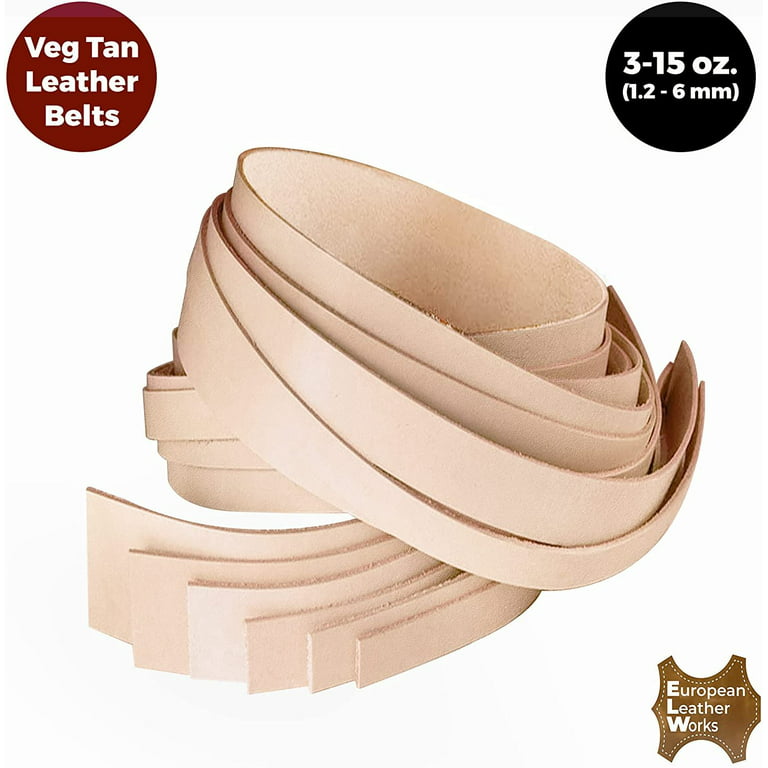 ELW Leather Blank Belt - 6-7 oz 2.4-3mm Thickness - Size 3/4x72 1.9x182cm  Cowhide Vegetable Tanned - Full Grain Strip, Strap - Ideal for DIY Belts 