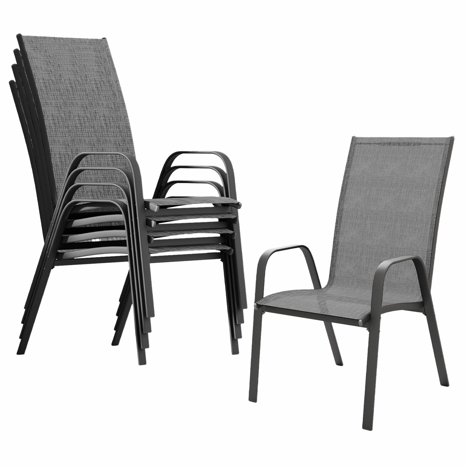 FUNDAZE Outdoor Dining Chairs Set of 4, Patio Dining Chair Stackable Armrest Patio Chairs Space Saving for Garden Backyard Deck, Gray