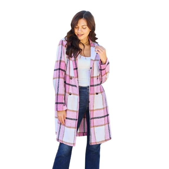 Full Size Plaid Button Up Lapel Collar Coat