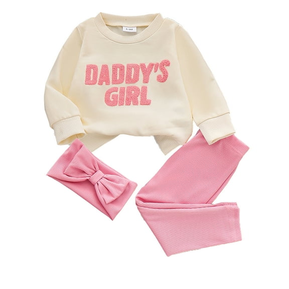 WIBACKER Baby Girl Daddy's Girl Outfit Sweatshirt Fall Long Sleeve Shirt Pants Headband 3Pcs Spring Clothes Set