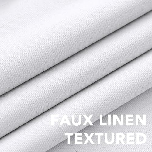 Linen Curtains 100% Blackout Curtains for Bedroom 102 inch Long Full Light Blocking Nature Linen Blended Window Curtains for Living Room Nickel Grommet (2 Panels, Bright White)