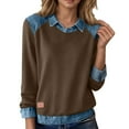 thumbnail image 2 of YMNXA Womens Denim Sweatshirt Long Sleeve Lapel Patchwork Comfortable Fashion Pullover Top For Daily Wear Coffee L, 2 of 5
