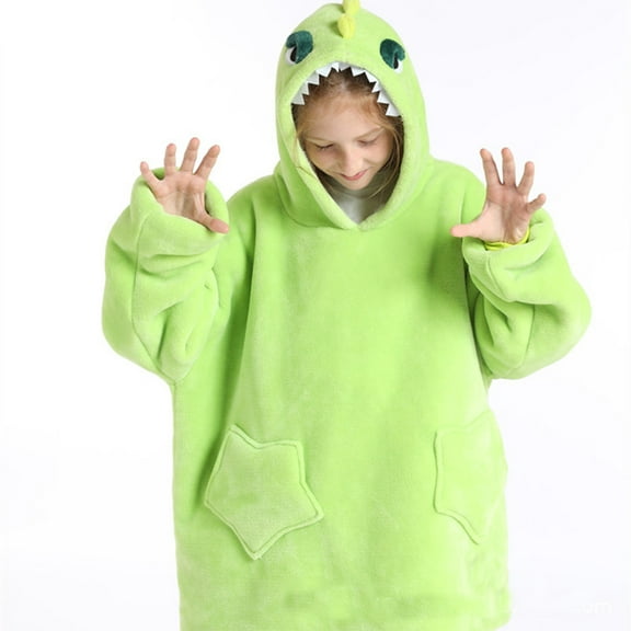 Sofullue Kids Child Wearable Hoodie Blanket Cartoon Animal Warm Fleece Sweatshirt Towel