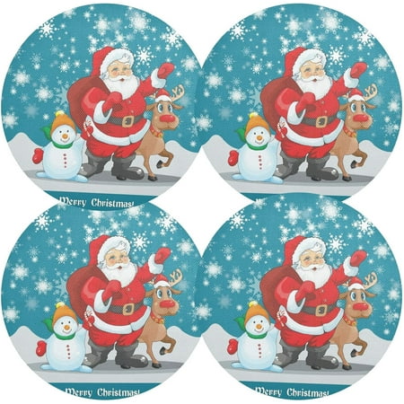 

Coolnut Cartoon Santa Claus Snowman and Deer Placemats 4Pcs Holidays PVC Weave Place Mats Table Mats Non-Slip Easy to Clean for Home Kitchen BBQ Party Table Decor 15.4×15.4in