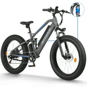 INTHEAIR Electric Bike BAFANG 750W Ebike for Adults Full Suspension 26'' Fat Tire Electric Mountain Bike 48V 13Ah Removable Battery with USB, Snow Beach Hunting E Bike Shimano 7-Speed