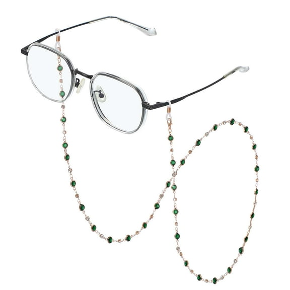 Uxcell Glasses Chain for Women, Eyeglasses Chain with Lanyard Crystal Glasses Sunglasses Holder Eye Anti-lost Eye Glass Holders Around Neck, Green Beads