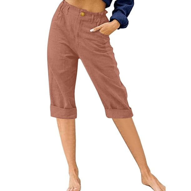 WILLBEST Pantalones Capri Casuales para Mujer, de Verano, a La Moda, con Cintura Elástica, para Playa y Resort, Cómodos y elegantes. Chica