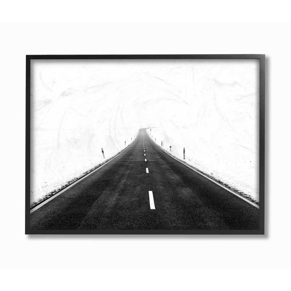 Stupell Industries Winter Road Black And White Landscape Photograph Framed Wall Art by Matthias Conrad