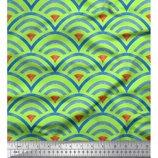 Soimoi polyester Crepe Fabric Scales Geometric Print Fabric by the Yard 42 Inch Wide