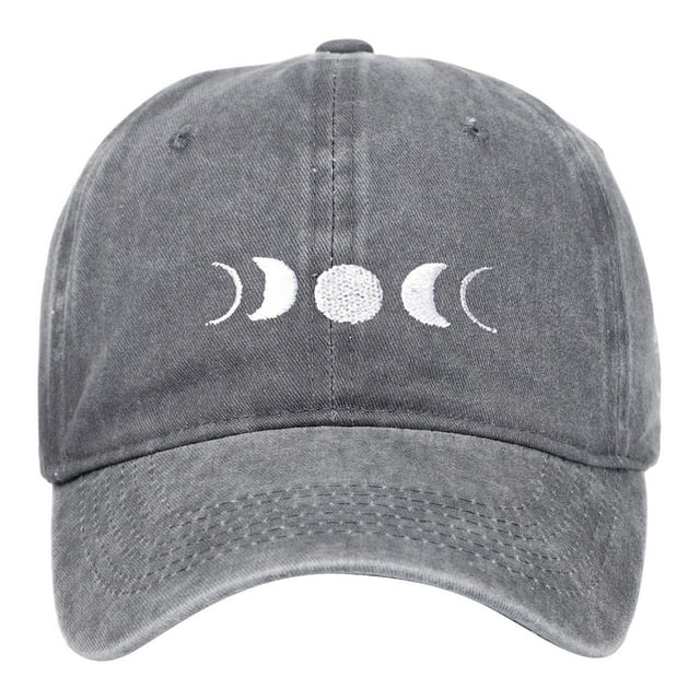 HNMKIU Moon Embroidery Distressed Washed Baseball Cap Classic Unstructured Low Profile Dad Hat for Daily Use Baseball Hats 03_Grey,One Size