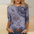 thumbnail image 1 of Craaazy T-Shirts Graphiques pour Femmes Grande Taille Coupe Ample Couleur Unie Col Rond Décontracté Manches 3/4 T-shirt à Imprimé Floral pour Hauts de Printemps pour Femmes, Hauts d'Été pour Femmes, 1 of 5