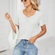 thumbnail image 5 of Camisetas de manga corta con cuello en V para mujer, camisetas informales plisadas de Color puro a la moda para mujer, camisetas de verano para viajes diarios y oficina, 5 of 6
