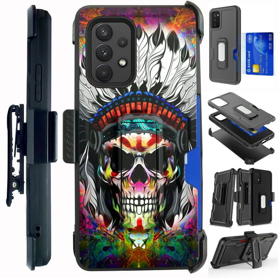 Compatible with Samsung Galaxy A02s 5G Hybrid Card Holster Phone Case Cover (Skull Chief FF)