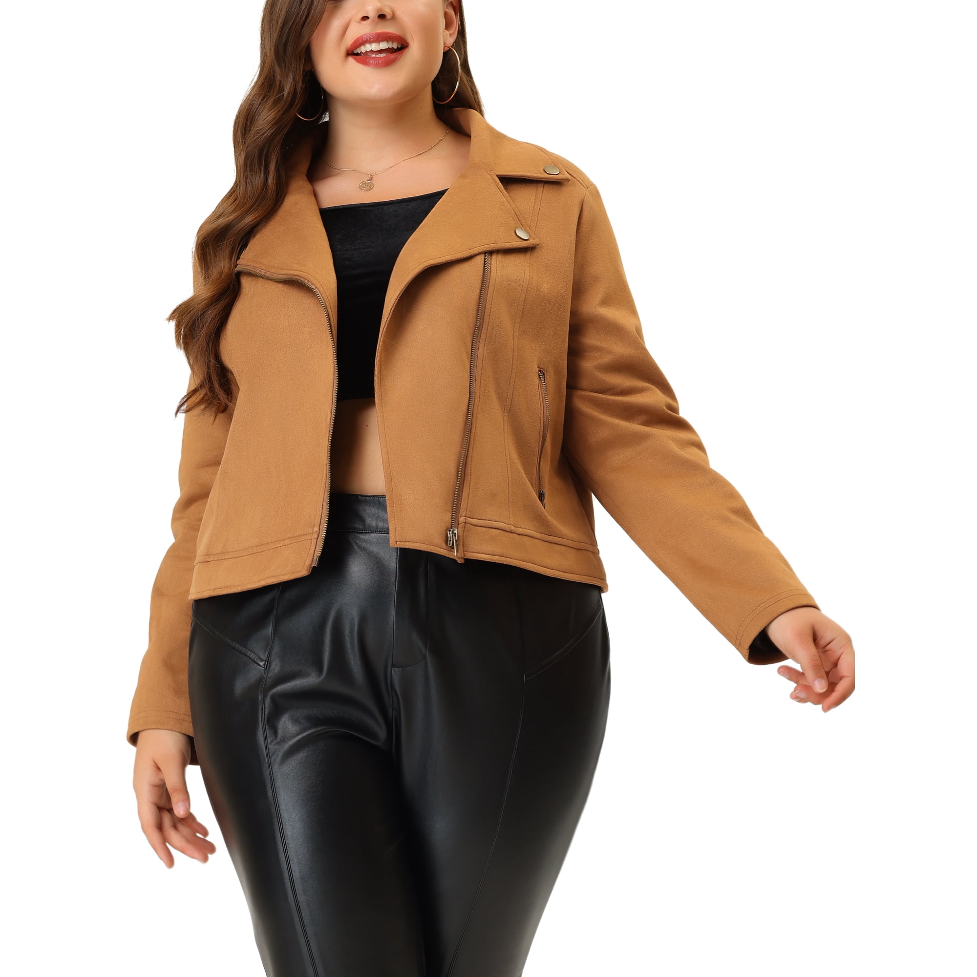 GRACE GRANDEUR Plus Size Faux Suede Jackets for Women Casual