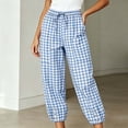 thumbnail image 2 of Kezqiaxn Trousers Pants for Women Summer Checkered Elastic Waist Loose Casual Pants with Pockets Fashion Clothing, 2 of 6