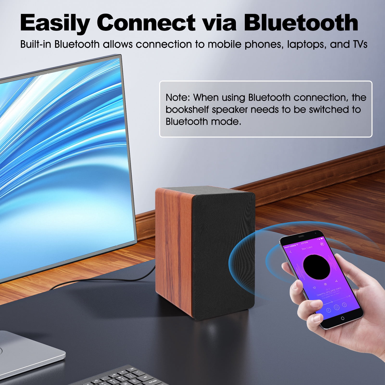 80W Powered Bluetooth Bookshelf Speakers, Record Player Speakers with 4 Inch Woofer, Stereo Speakers with Optical/AUX Connection for Turntable/PC and TV, No Receiver or Amplifier Required
