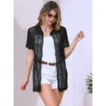 thumbnail image 2 of DARING DIVA Women's Button Down Short Sleeve Crochet Hollow Out Beach Cover Up L Black, 2 of 6
