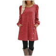 thumbnail image 2 of TopLLC Robe Mi-Mollet à Manches Longues Col Rond Mode Décontractée Couleur Unie Robe Mi-Mollet à Manches Longues Robe Femme, 2 of 8