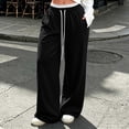 thumbnail image 2 of Trousers Pants for Women Plus Size Wide Leg Pants with Pockets Elastic Waist Loose Long Pants Casual Lounge Workout Jogger, 2 of 9