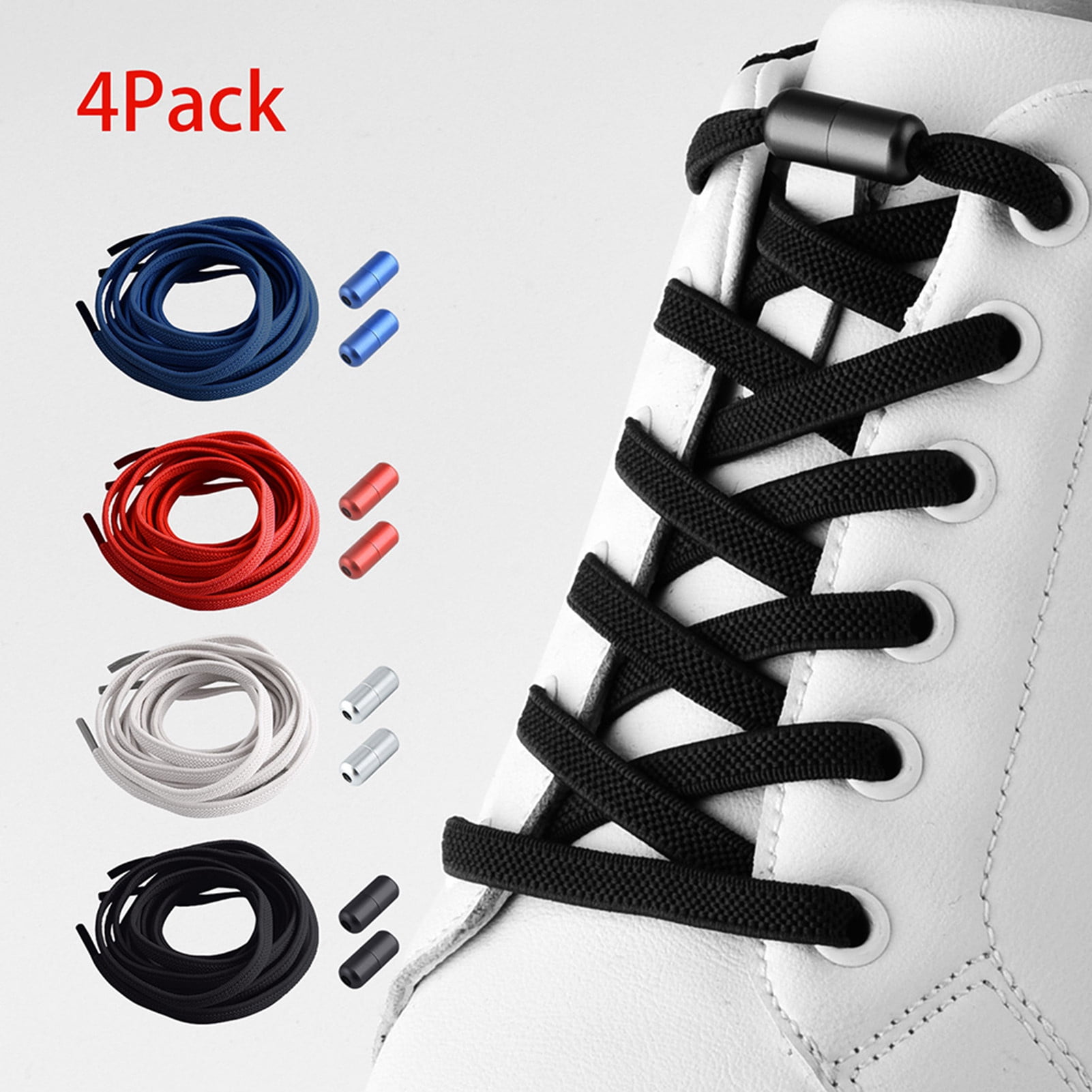 4 Pairs No Tie Shoelaces Elastic Lock Fast Lacing Lazy Lace Adult