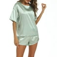 thumbnail image 5 of Tnhcen Women's Satin Silky Pajamas Set Short Sleeve T-shirt With Shorts Nightwear Home Clothes Set S-XL, 5 of 5