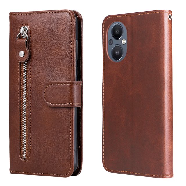 Case for OnePlus NORD N20 5G Zipper Pocket Wallet Leather Case Magnetic Closure Flip Cover - Brown