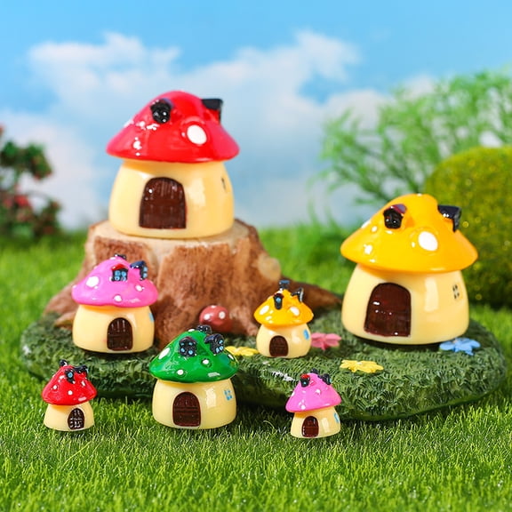 7pcs Mini Mushroom House Fairy Garden Accessories Moss Miniature Landscape Decor For Home Planter Car Photography Props