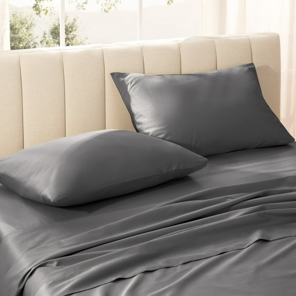 Bare Home Organic Cotton Pillowcase Set - Silky Smooth Sateen Weave Standard - Grey