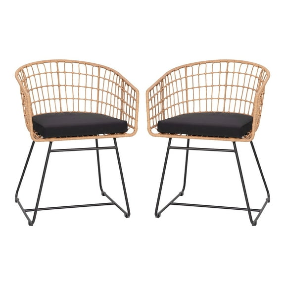 Flash Furniture Devon Wicker Patio Club Chairs, Natural/Black, Set of 2
