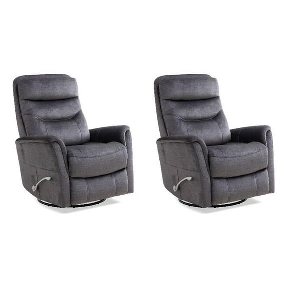Pemberly Row Traditional Fabric Gray Swivel Glider Recliner (Two Pack)