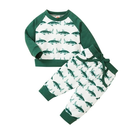 

LSFYSZD Baby Boy Pants Suit Long Sleeve Round Neck Cartoon Fish Print Shirt + Long Jogger Trousers
