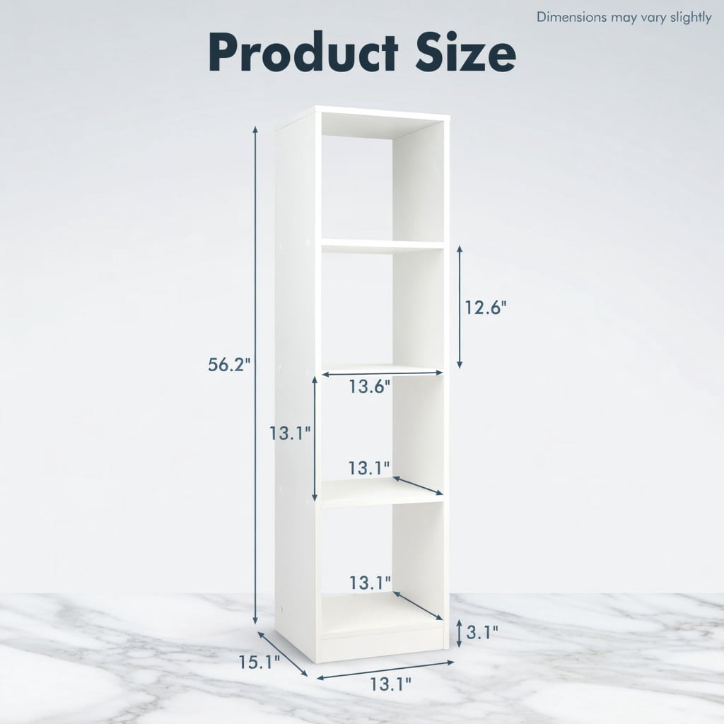 Spaco 5 Tiers 4-Cube Narrow Bookshelf with 4 Anti-Tipping Kits-White, Tall Bookshelf, Shelves for Living Room, Home Office, Bedroom, Balcony