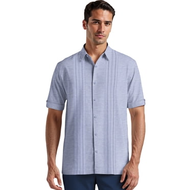 Havanera Men's and Big Men's Engineered Dobby Panels with Pintucks Short Sleeve Woven Shirt, Sizes S-3X