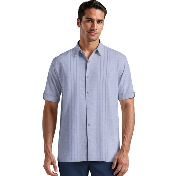 Havanera Men's and Big Men's Engineered Dobby Panels with Pintucks Short Sleeve Woven Shirt, Sizes S-3X