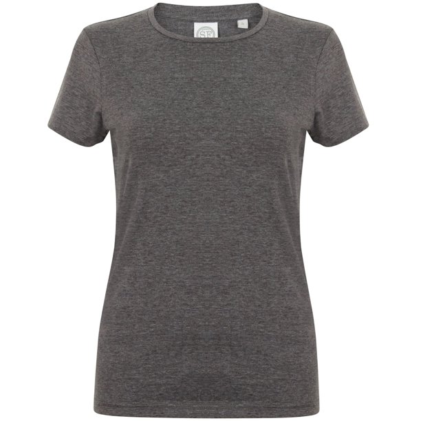 Skinni Fit- Camiseta de manga corta elástica y suave para mujer (Carbón Jaspeado)