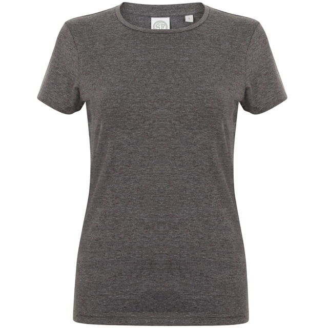Skinni Fit- Camiseta de manga corta elástica y suave para mujer (Carbón Jaspeado)