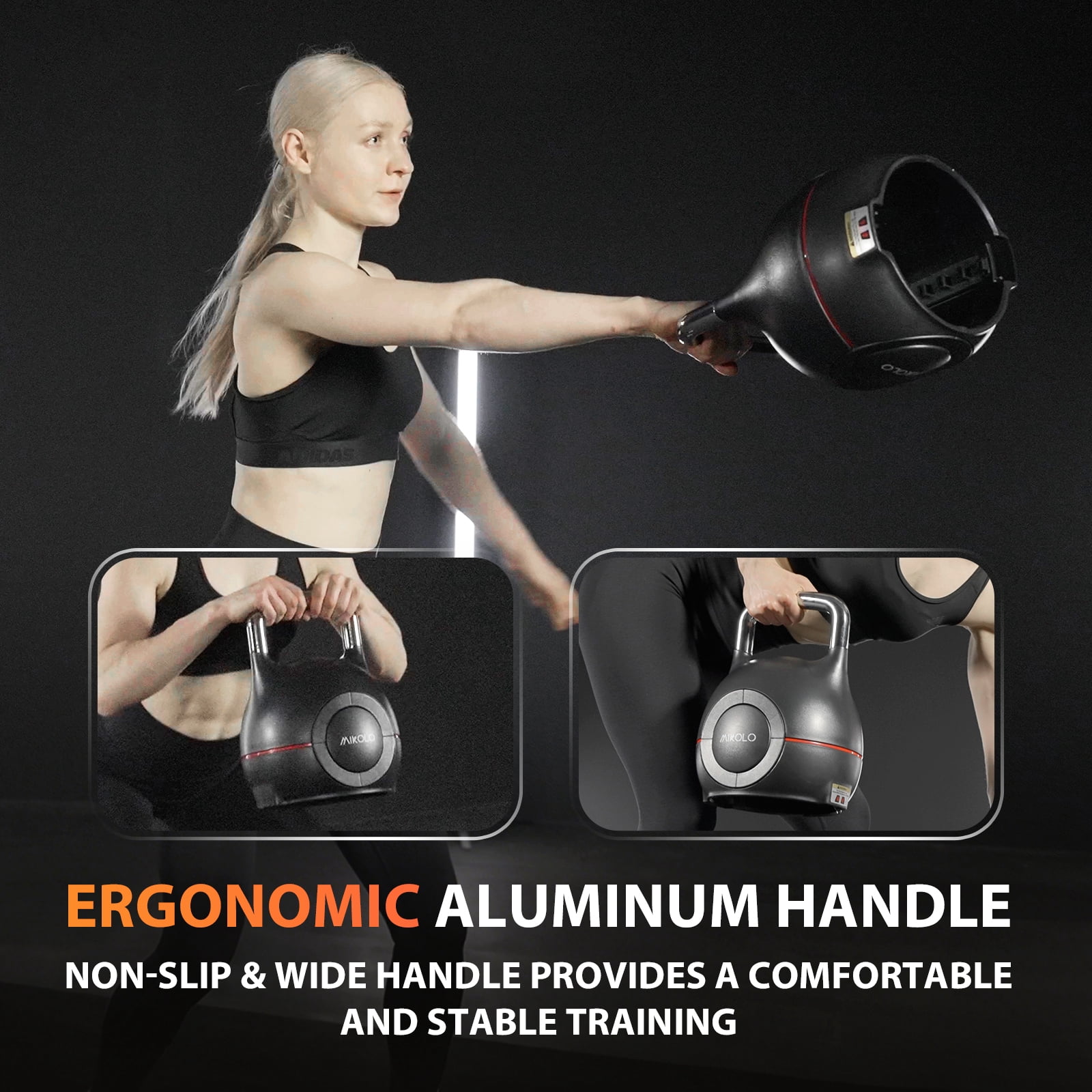 Mikolo Adjustable Kettlebell Weight Set-Quickly Adjusts 7 Weights,Ergonomic kettlebell sets for Home Gym 5-44 LBS