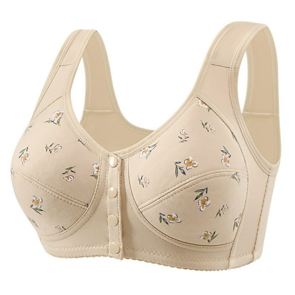 Bras for Women Front Closure Upgraded - Daisy Bra No Underwire, Full Coverage Plus Size Cotton, Breathable Push Up Everyday Wear for Older Women