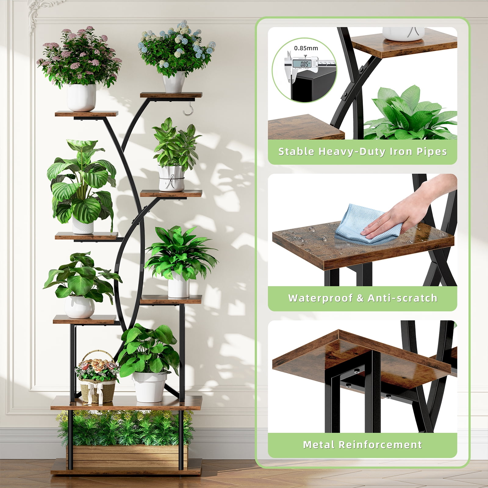 Plant Stand Grow Lights Biemlerfn 67 Tall Plant Shelf Indoor 8 Tier Display Rack Tree Shape Metal Flower Holder Home Living Room Office Brown