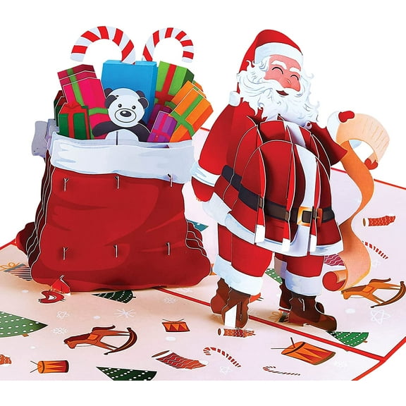 IOYOUNOW Christmas Pop Up Cards – Santa with Christmas Toy Bag Pop Up Card - Perfect for Kids & Adults - Christmas Card for the Happy Occasion - 5 x 7 Inches