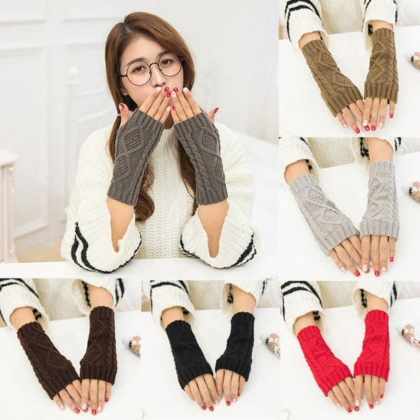Fashion Unisex Women Ladies Fingerless Gloves Warm Gloves Knitted ...