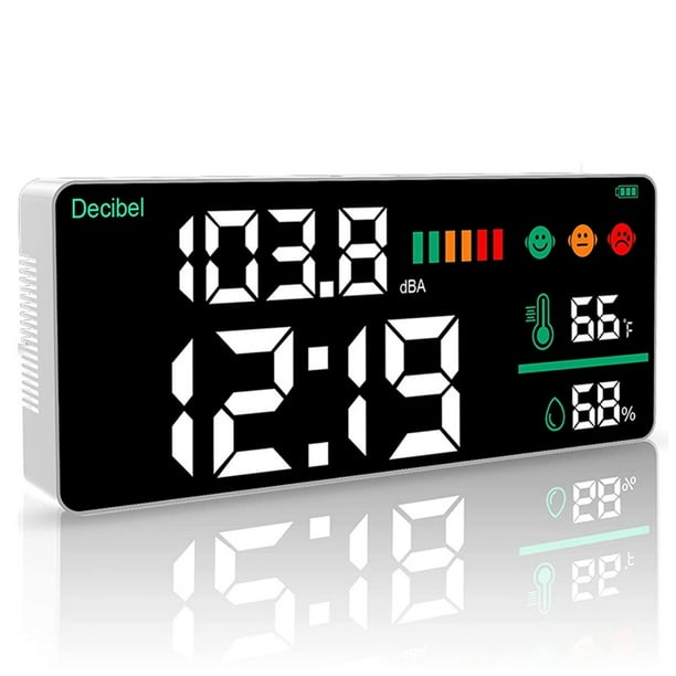 Medidor Digital de Decibelios 4 en 1 para Pared, Medidor de Ruido, Rango de 30 A 130 DB, Pantalla LED Grande de 11 Pulgadas.