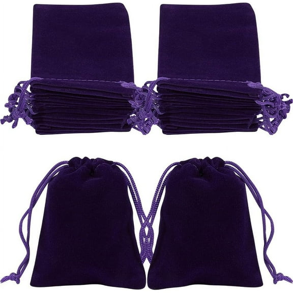 25Pcs Small Velvet Jewelry Bags with Drawstring 2.7x3.5 Inch Purple Christmas Candy Bags for Birthday Wedding Party Favors Valentine's Day