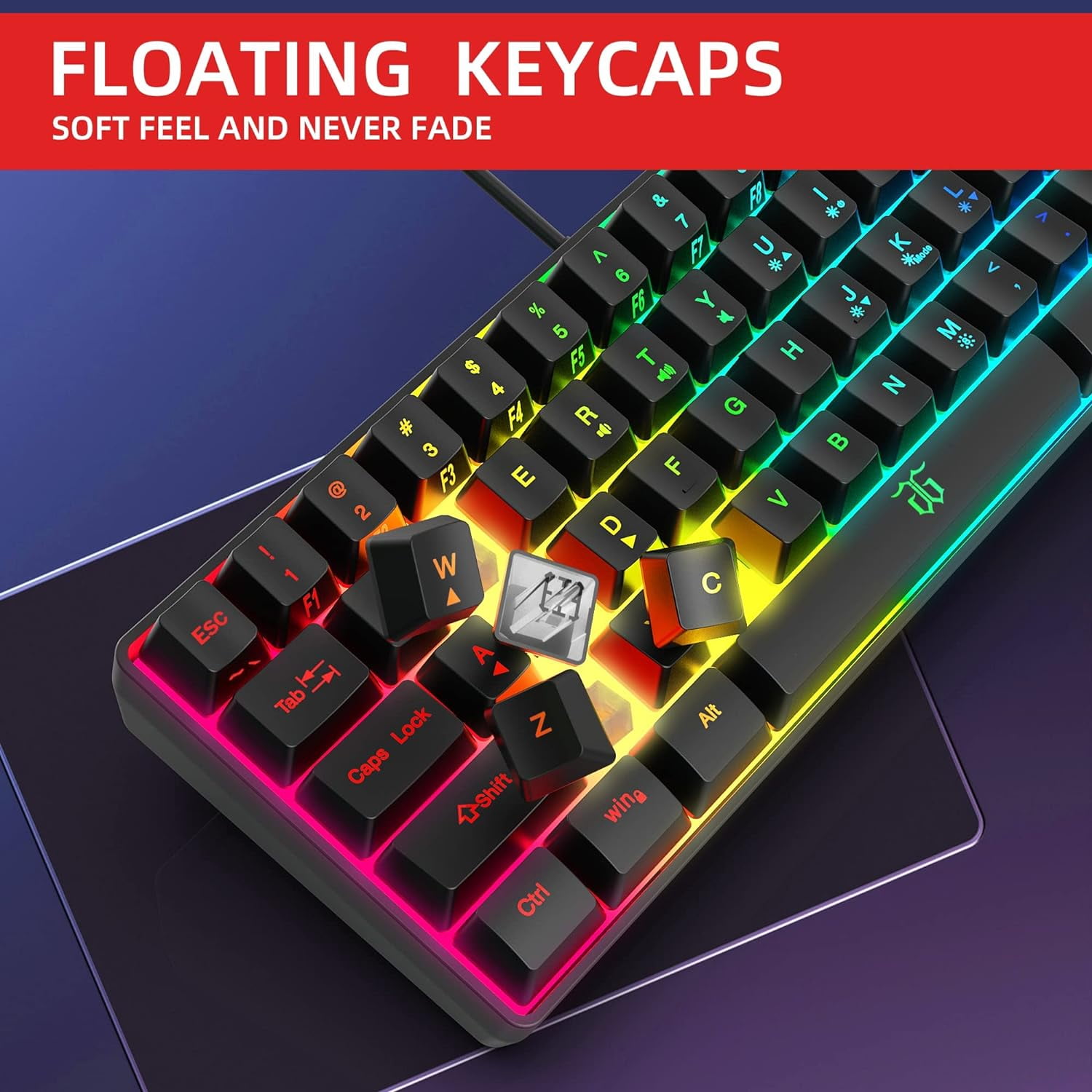 Snpurdiri RGB Backlit Ultra-Compact Mini Wired Gaming Keyboard, Black