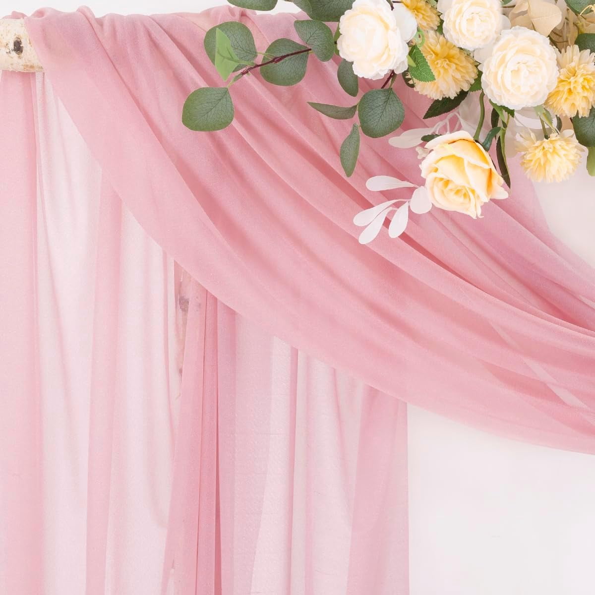 4 Piece 20Ft Dusty Rose Arch Draping Fabric Sheer Outdoor Curtain Backdrop