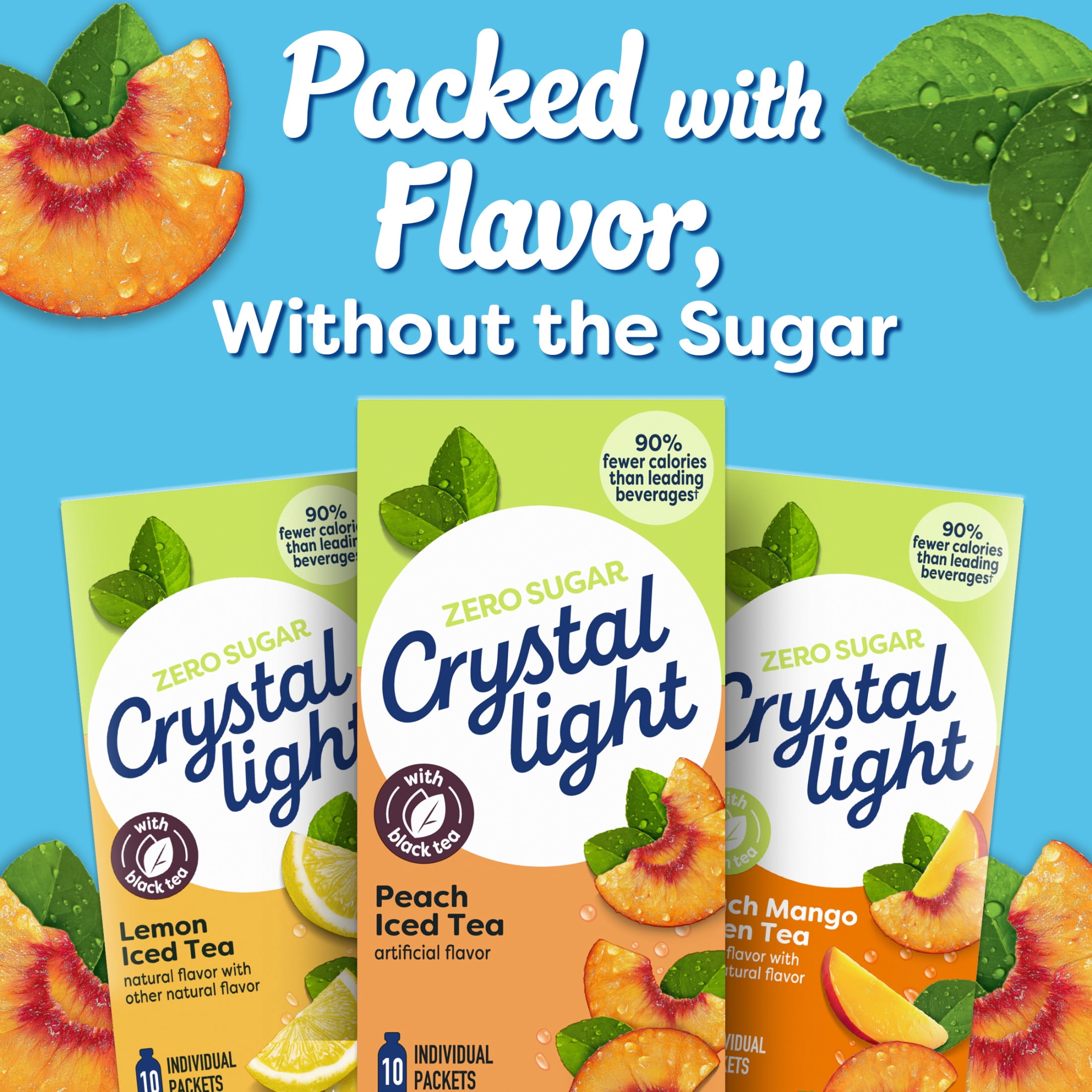 Crystal Light Drink Mix, 10 Packets, for Convenient On-the-Go Flavorful Hydration, Artificially flavored Peach Iced Tea, Zero Sugar, 0.7 oz