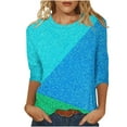 thumbnail image 1 of FAIWAD Womens 3/4 Sleeve Tops Round Neck Plus Size Color Block T-Shirt Summer Loose Basic Pullover Blouses, 1 of 5