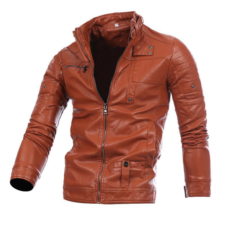 Elonglin Men Moto Jacket Faux Leather Motorcycle Biker Jacket Contrasting Color